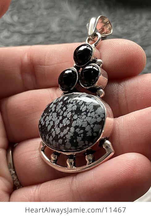 Black Agate and Snowflake Obsidian Stone Jewelry Crystal Pendant - #2ih5hOB2lOs-4