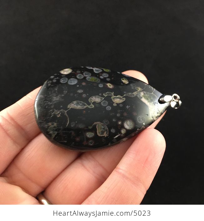 Black and Colorful Plum Blossom Jasper Stone Jewelry Pendant - #9yMD2DNO3kA-4