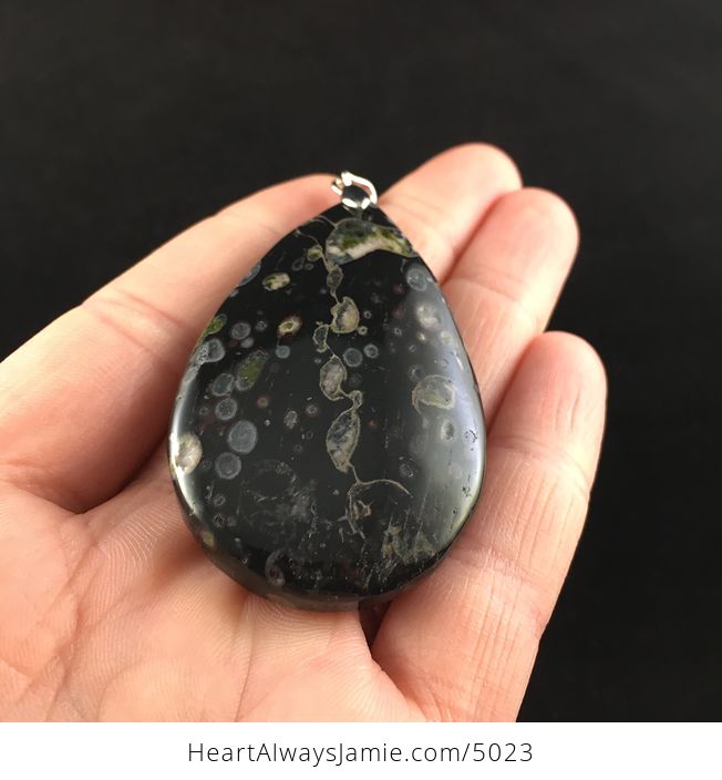Black and Colorful Plum Blossom Jasper Stone Jewelry Pendant - #9yMD2DNO3kA-2