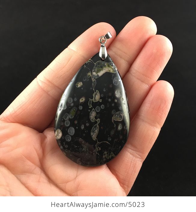 Black and Colorful Plum Blossom Jasper Stone Jewelry Pendant - #9yMD2DNO3kA-1