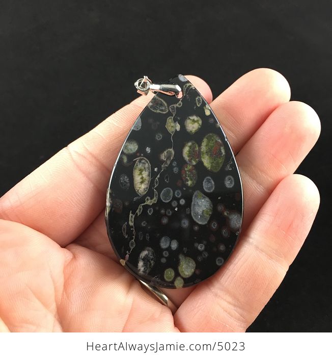 Black and Colorful Plum Blossom Jasper Stone Jewelry Pendant - #9yMD2DNO3kA-6