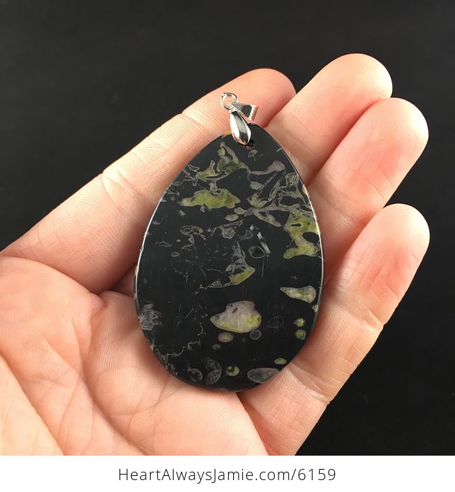 Black and Colorful Plum Blossom Jasper Stone Jewelry Pendant - #KVUGoaKY93g-6