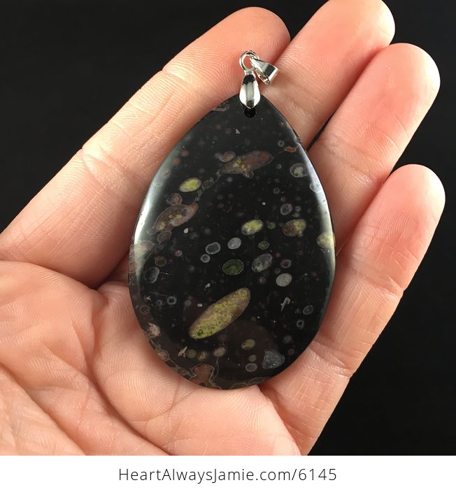 Black and Colorful Plum Blossom Jasper Stone Jewelry Pendant - #NDZXLeNL3SM-1