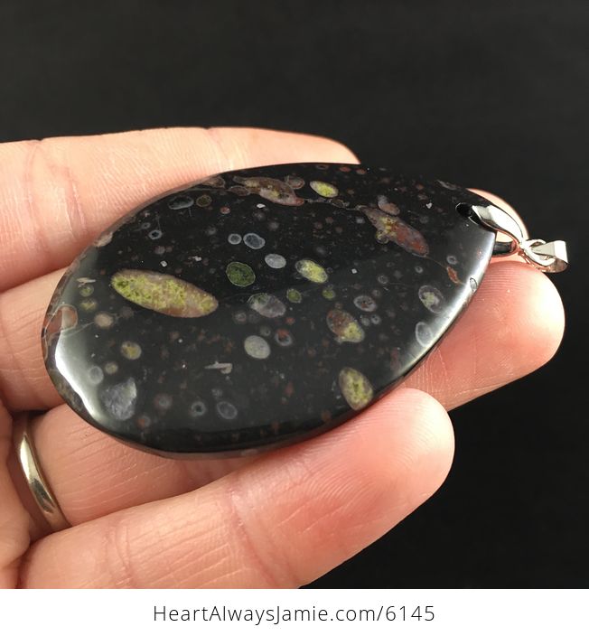 Black and Colorful Plum Blossom Jasper Stone Jewelry Pendant - #NDZXLeNL3SM-3