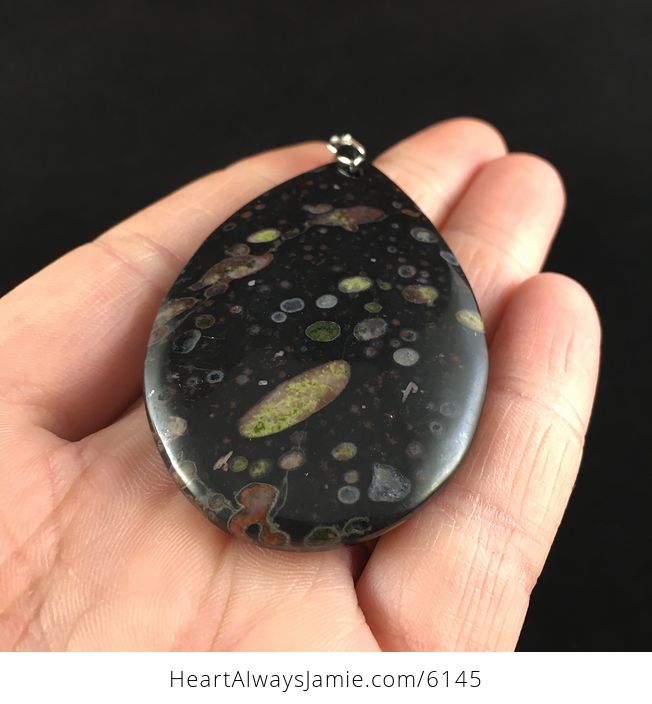 Black and Colorful Plum Blossom Jasper Stone Jewelry Pendant - #NDZXLeNL3SM-2