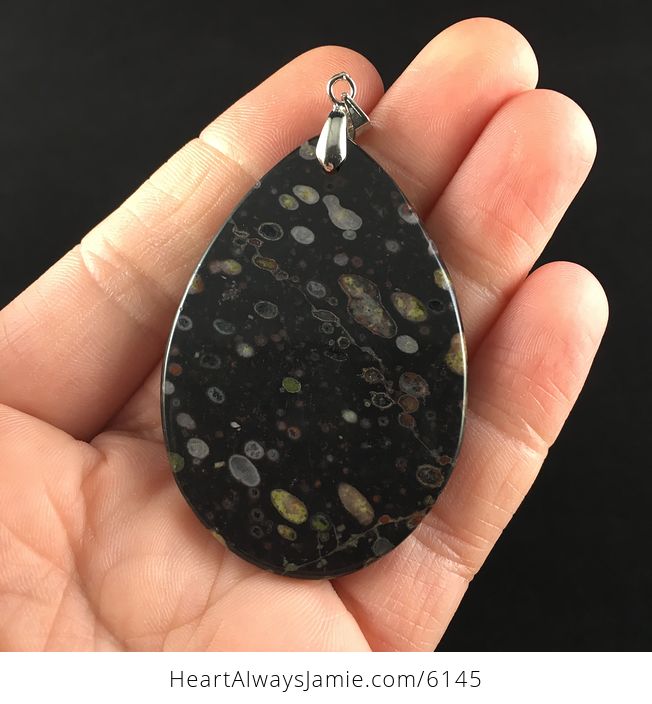Black and Colorful Plum Blossom Jasper Stone Jewelry Pendant - #NDZXLeNL3SM-6