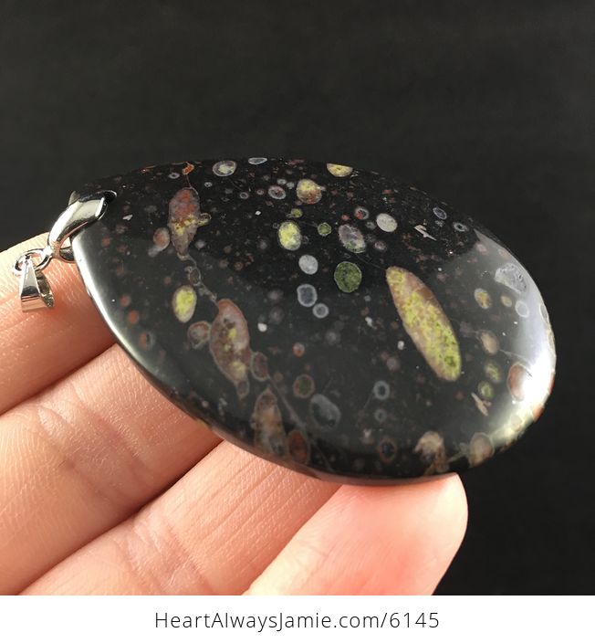 Black and Colorful Plum Blossom Jasper Stone Jewelry Pendant - #NDZXLeNL3SM-4