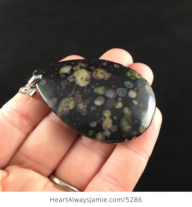 Black and Colorful Plum Blossom Jasper Stone Jewelry Pendant - #jAyAqqvBrIU-4