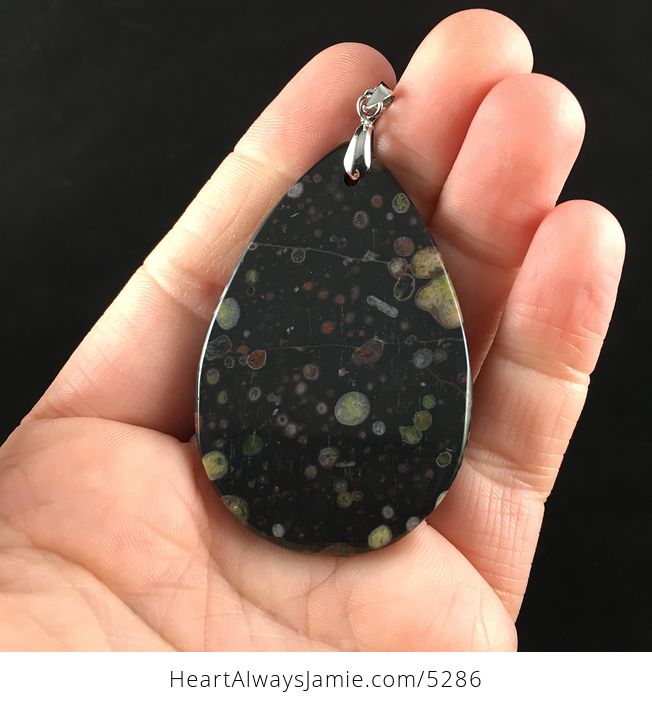 Black and Colorful Plum Blossom Jasper Stone Jewelry Pendant - #jAyAqqvBrIU-6