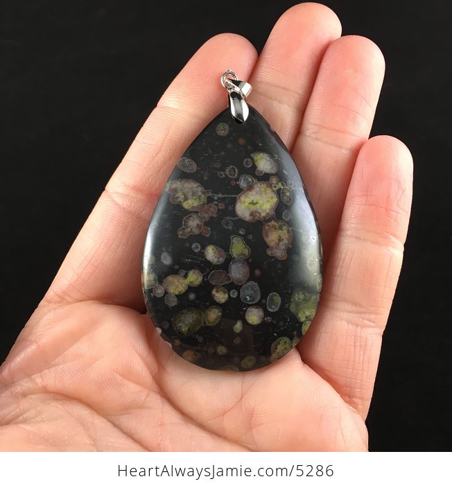 Black and Colorful Plum Blossom Jasper Stone Jewelry Pendant - #jAyAqqvBrIU-1
