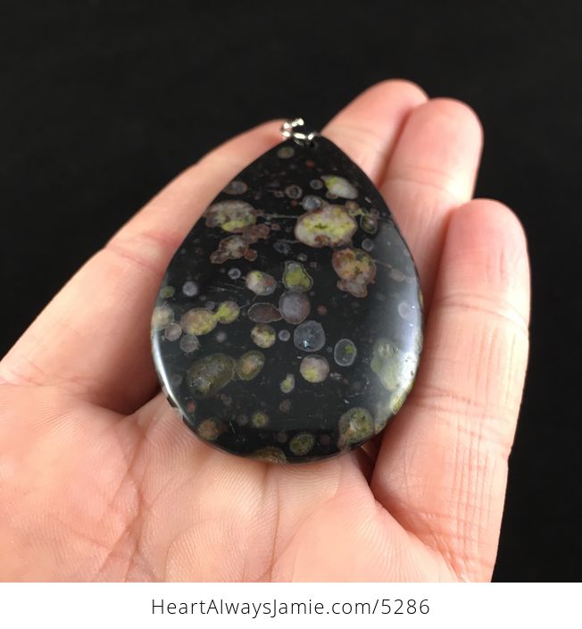 Black and Colorful Plum Blossom Jasper Stone Jewelry Pendant - #jAyAqqvBrIU-2