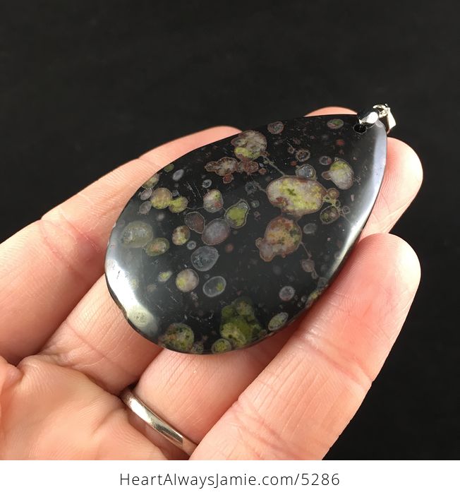 Black and Colorful Plum Blossom Jasper Stone Jewelry Pendant - #jAyAqqvBrIU-3
