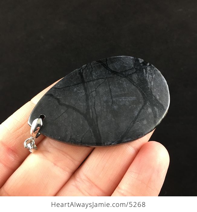 Black and Gray Picasso Jasper Stone Jewelry Pendant - #7qENcQxuhW0-4