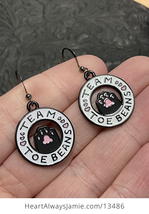 Black and Pink Cat Paws with Team Toe Beans and Heart Earrings - #bOnGaHM3lPA-3