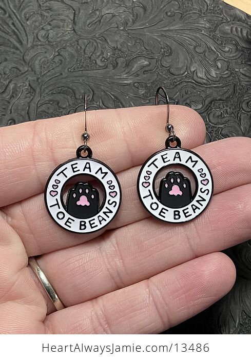 Black and Pink Cat Paws with Team Toe Beans and Heart Earrings - #bOnGaHM3lPA-1