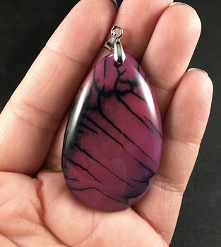 Black and Pink Dragon Veins Agate Stone Pendant #bmpWAa9caxQ