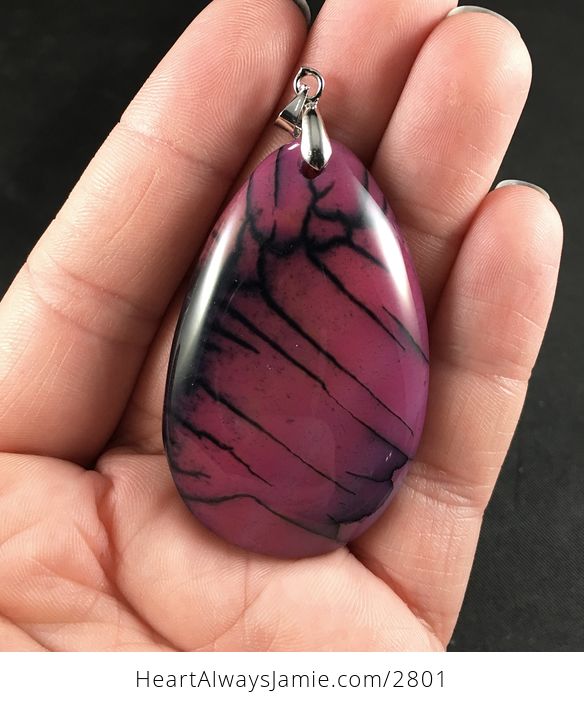 Black and Pink Dragon Veins Agate Stone Pendant - #bmpWAa9caxQ-1