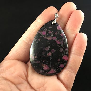 Black and Pink Plum Blossom Jasper Stone Jewelry Pendant #QLlprdSeNBQ