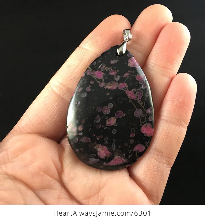 Black and Pink Plum Blossom Jasper Stone Jewelry Pendant - #QLlprdSeNBQ-1