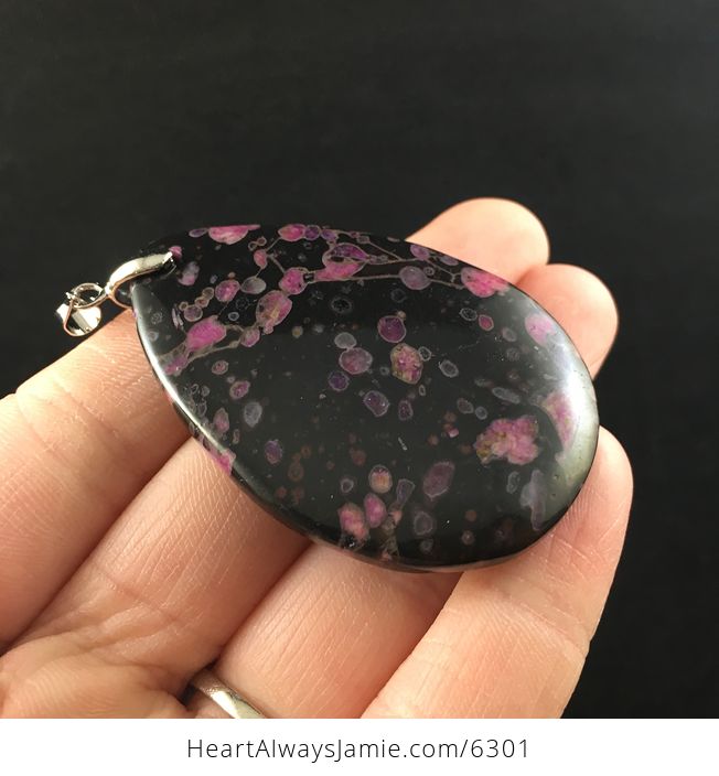 Black and Pink Plum Blossom Jasper Stone Jewelry Pendant - #QLlprdSeNBQ-4