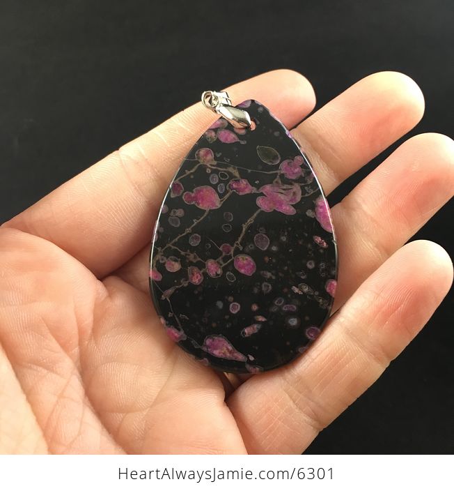 Black and Pink Plum Blossom Jasper Stone Jewelry Pendant - #QLlprdSeNBQ-6