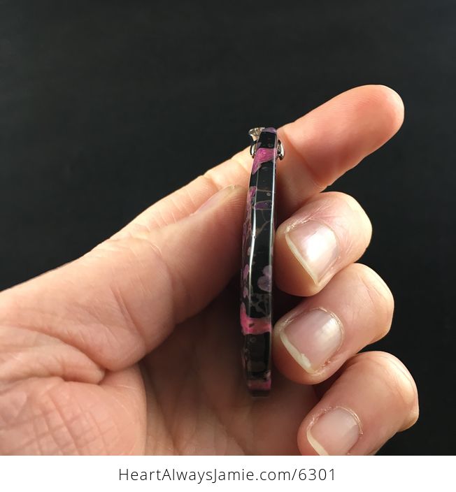 Black and Pink Plum Blossom Jasper Stone Jewelry Pendant - #QLlprdSeNBQ-5