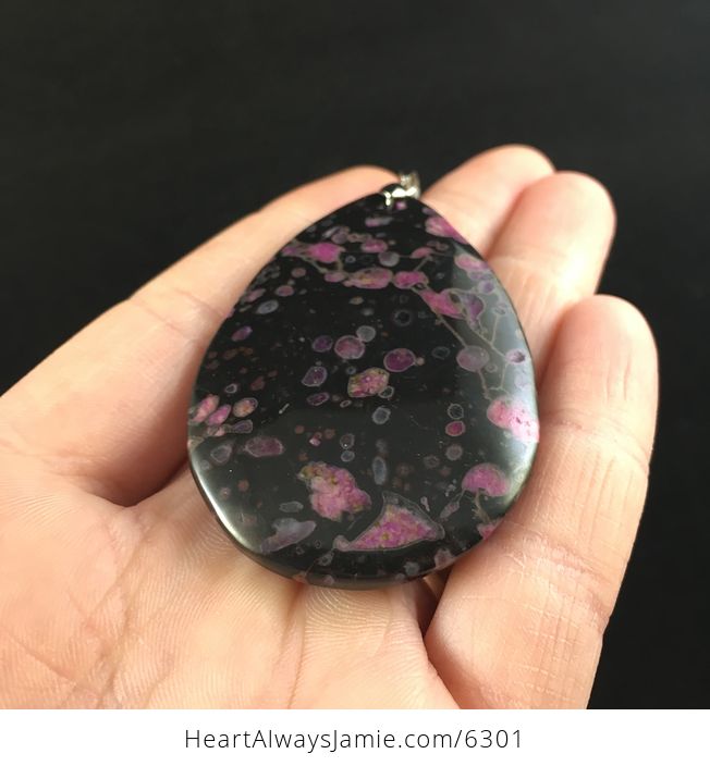 Black and Pink Plum Blossom Jasper Stone Jewelry Pendant - #QLlprdSeNBQ-2