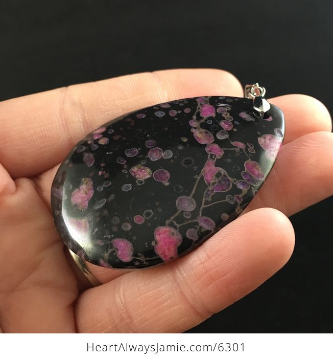 Black and Pink Plum Blossom Jasper Stone Jewelry Pendant - #QLlprdSeNBQ-3
