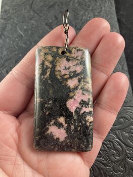 Black and Pink Rectangle Shaped Rhodonite Stone Jewelry Pendant Crystal Ornament #GVSBSy6Yits