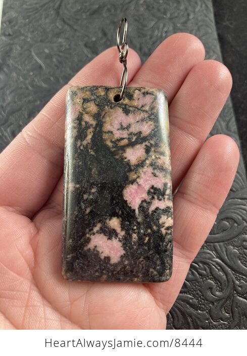 Black and Pink Rectangle Shaped Rhodonite Stone Jewelry Pendant Crystal Ornament - #GVSBSy6Yits-1