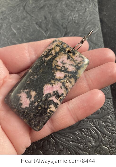 Black and Pink Rectangle Shaped Rhodonite Stone Jewelry Pendant Crystal Ornament - #GVSBSy6Yits-2
