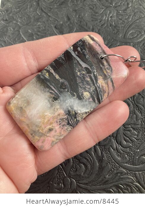 Black and Pink Rectangle Shaped Rhodonite Stone Jewelry Pendant Crystal Ornament - #in1dA3TkaQc-2