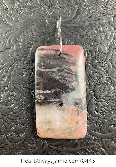 Black and Pink Rectangle Shaped Rhodonite Stone Jewelry Pendant Crystal Ornament - #in1dA3TkaQc-4