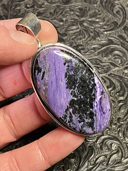 Black and Purple Charoite Crystal Stone Jewelry Pendant #KeXAhq9KrcE
