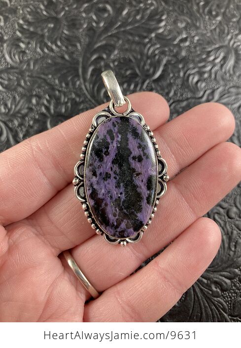 Black and Purple Charoite Crystal Stone Jewelry Pendant - #4DXtd8dTmWg-2