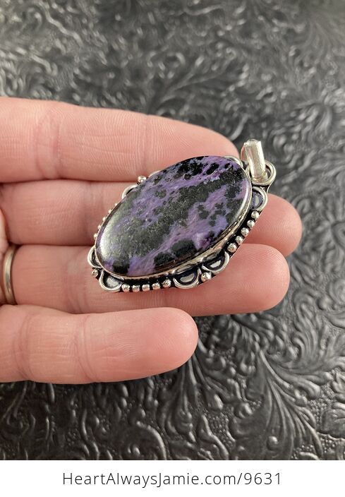 Black and Purple Charoite Crystal Stone Jewelry Pendant - #4DXtd8dTmWg-4