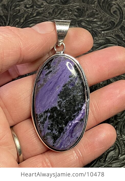 Black and Purple Charoite Crystal Stone Jewelry Pendant - #KeXAhq9KrcE-2