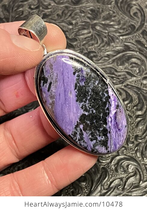Black and Purple Charoite Crystal Stone Jewelry Pendant - #KeXAhq9KrcE-1