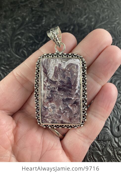 Black and Purple Charoite Crystal Stone Jewelry Pendant - #fDCjO9vf4JU-1