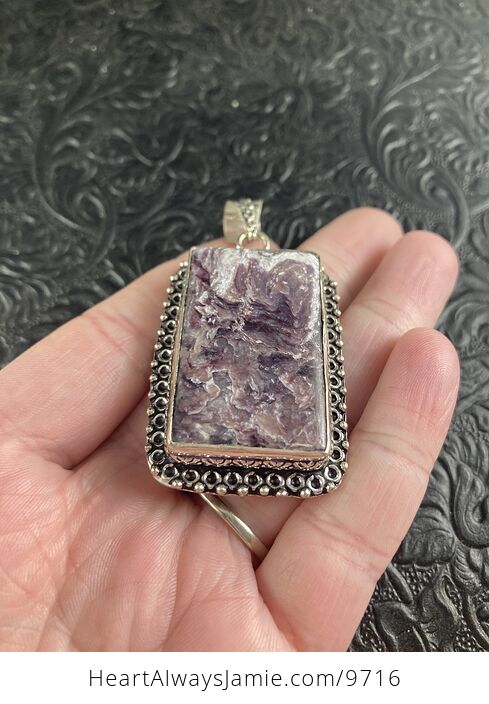 Black and Purple Charoite Crystal Stone Jewelry Pendant - #fDCjO9vf4JU-7