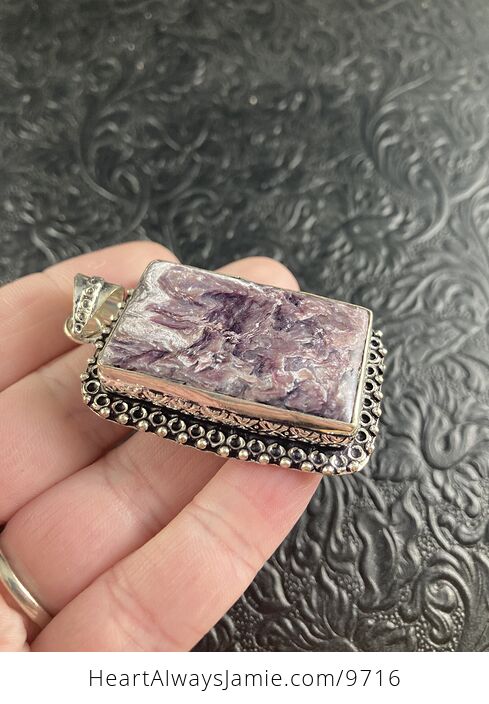 Black and Purple Charoite Crystal Stone Jewelry Pendant - #fDCjO9vf4JU-3
