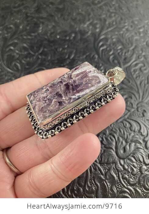 Black and Purple Charoite Crystal Stone Jewelry Pendant - #fDCjO9vf4JU-2