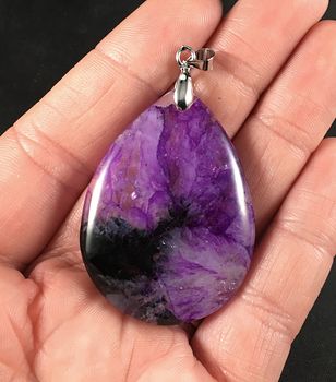 Black and Purple Drusy Agate Stone Pendant #iA4qDwrEjK0