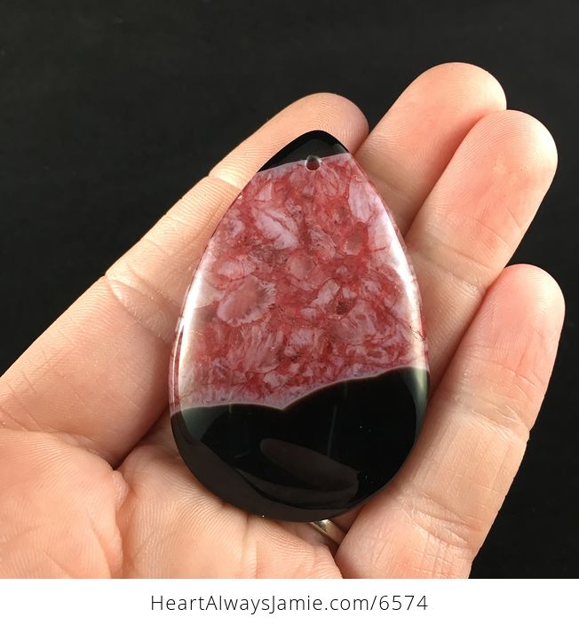 Black and Red Druzy Agate Stone Jewelry Pendant - #4BJdHHu6tlI-1