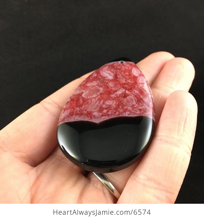 Black and Red Druzy Agate Stone Jewelry Pendant - #4BJdHHu6tlI-2