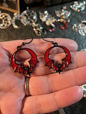 Black and Red Enamel Halloween Flying Bat Earrings #NzTu7h4Tq4Q