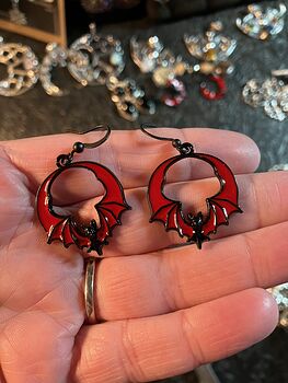 Black and Red Enamel Halloween Flying Bat Earrings #NzTu7h4Tq4Q
