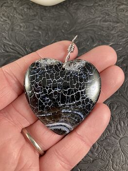 Black and White Dragon Veins Heart Shaped Stone Jewelry Pendant #BTMC1mNnGQY
