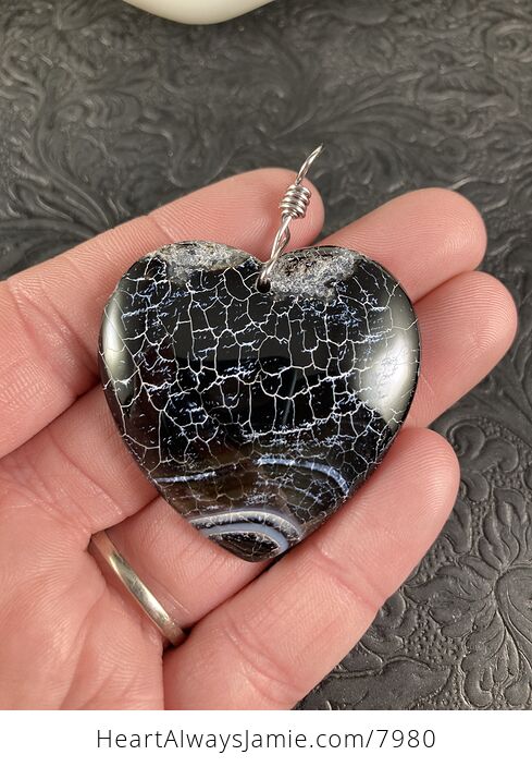 Black and White Dragon Veins Heart Shaped Stone Jewelry Pendant - #BTMC1mNnGQY-1