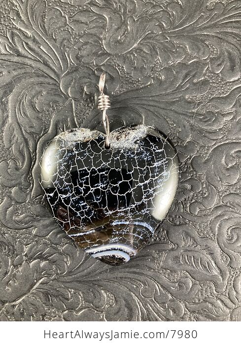 Black and White Dragon Veins Heart Shaped Stone Jewelry Pendant - #BTMC1mNnGQY-4